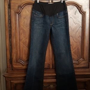 Paige Laurel Canyon Dark Blue Denim Boot Cut Pull On Maternity Jeans Size 27